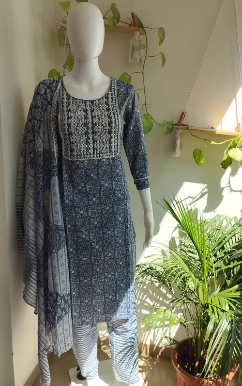 Grey Cotton Mix Salwar Set